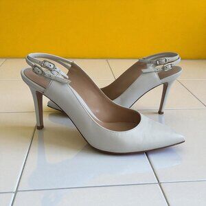 GIANVITO ROSSI White Leather Double Strap Slingback Heels Size 37 US 7